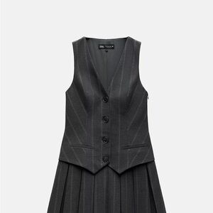 Gray Pinstripe Sleeveless Dress BOX PLEAT STRIPED VEST DRESS Zara
